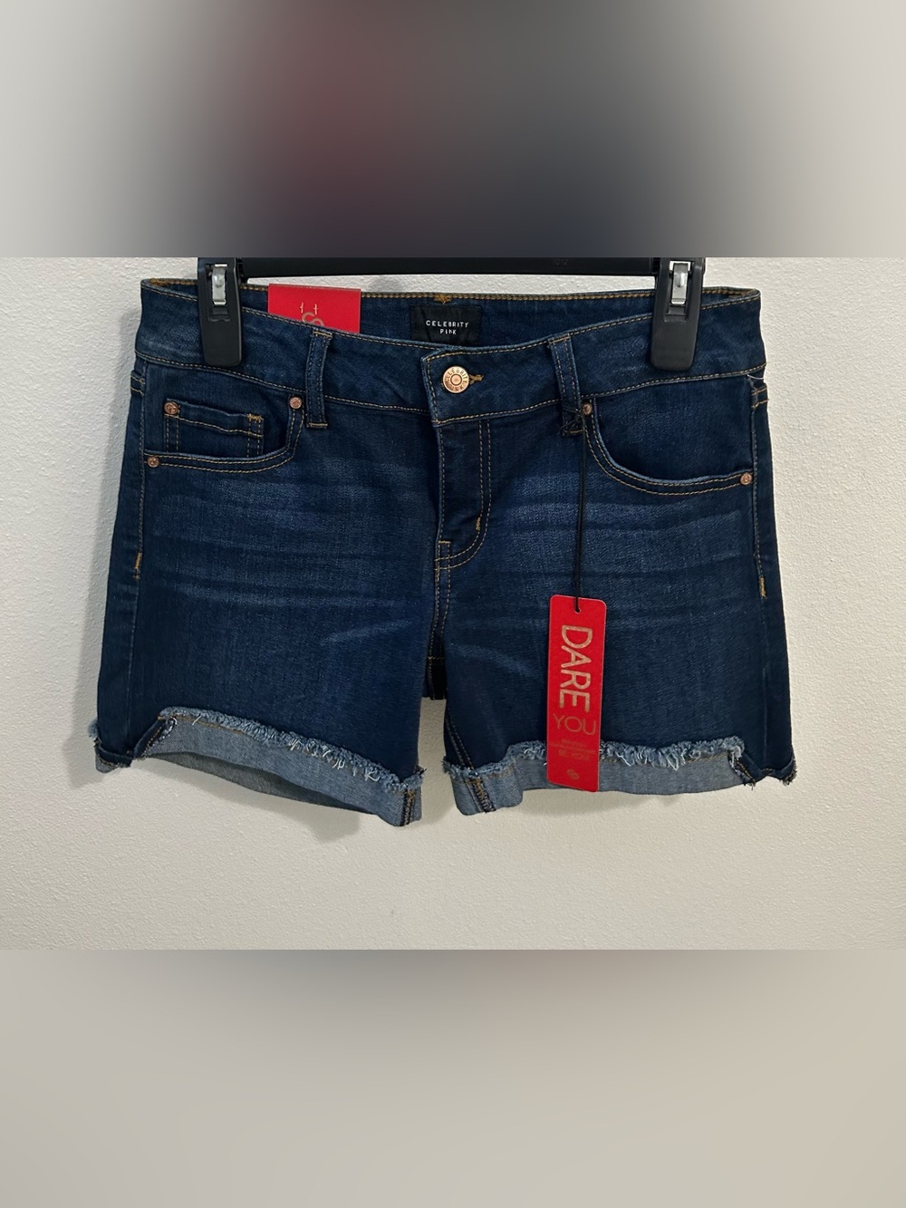 Celebrity Pink Dark Wash Denim Cutoff Shorts